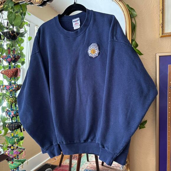 Vintage Denver Police Navy Blue Sweatshirt XXL Jerzees Activewear Cotton Cops - Picture 2 of 8